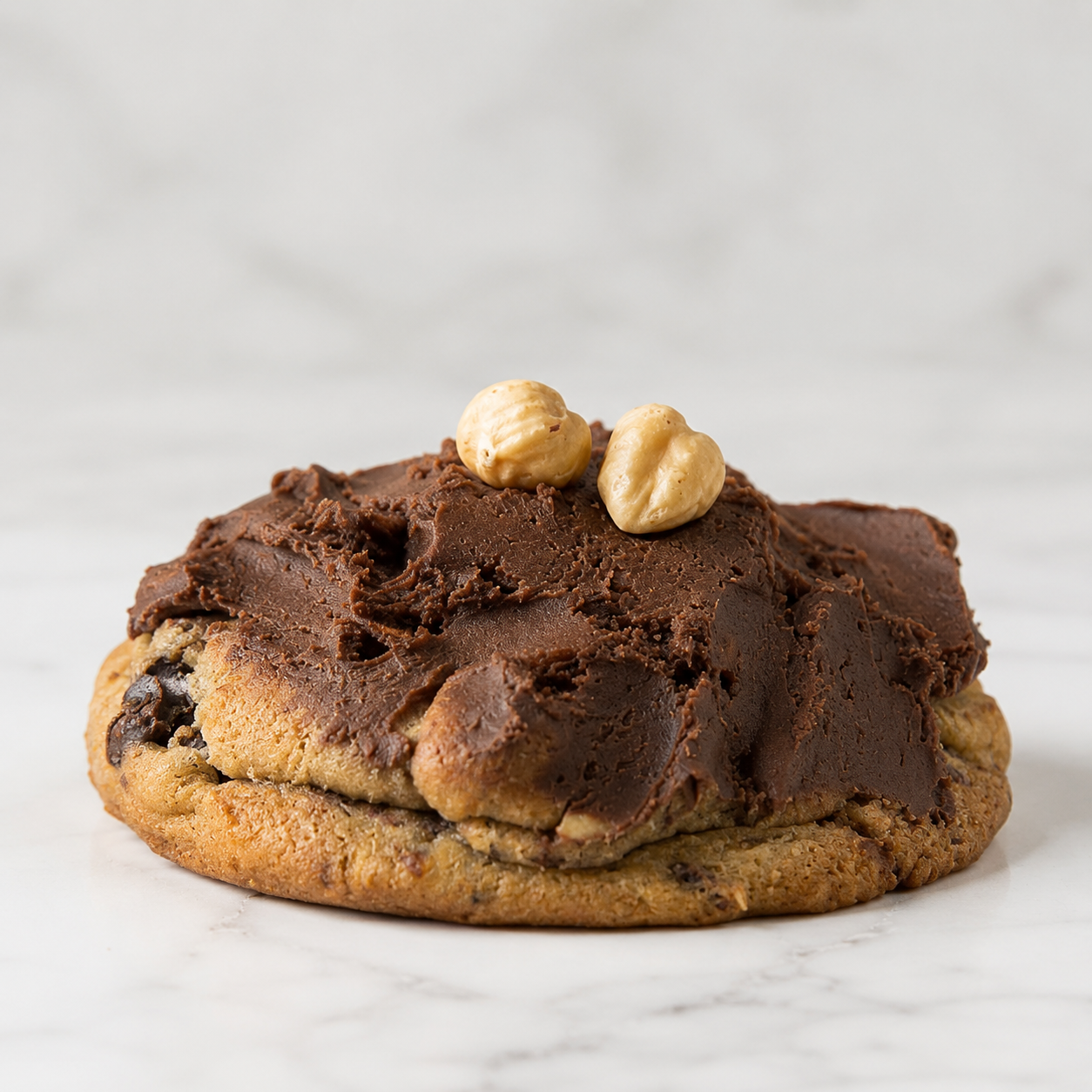 Chocolate cookie with nuts and and cream